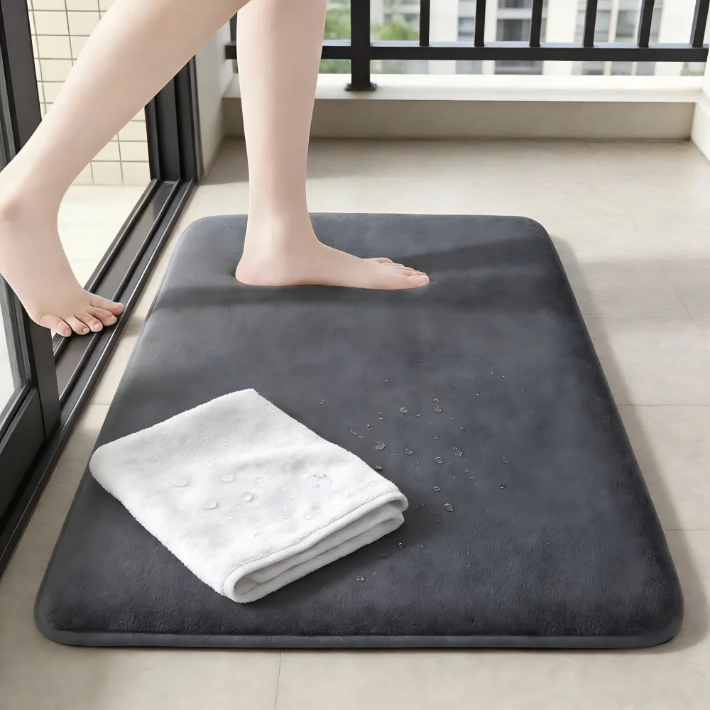 Absorbent Coral Velvet Bath Mat Non-Slip Anti-Skid Bathroom Floor Mat Soft Water Absorbent Door Mat for Home Shower  Decor