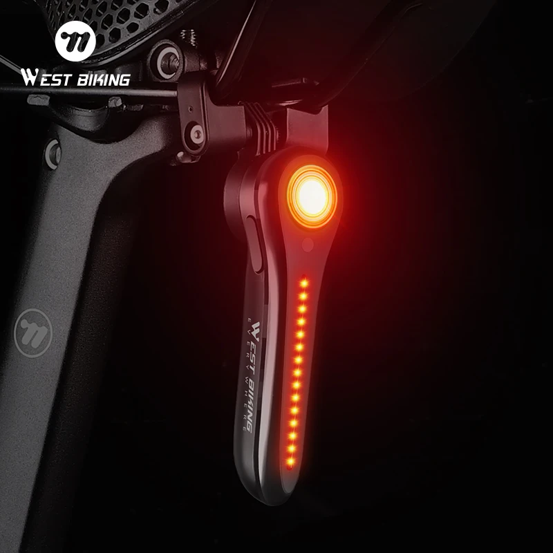 WEST BIKING Bicycle Tail Light Intelligent IPX6 Bike Rear Light Flowing Flashing Rechargeable LED Taillights Bike Accessories