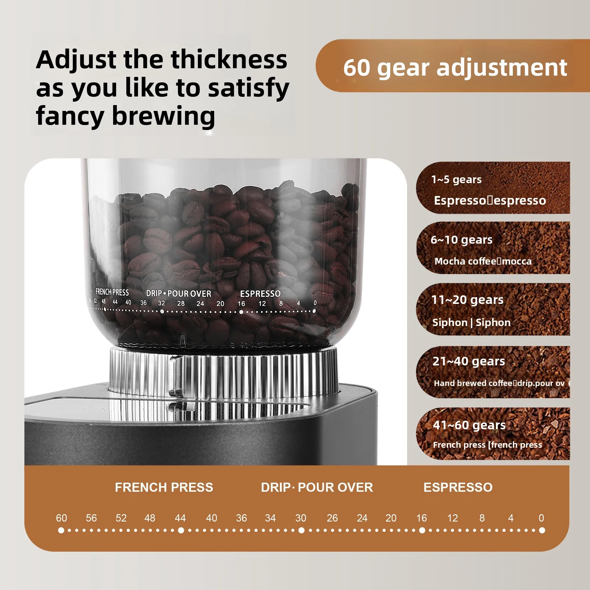 Fully automatic multifunctional coffee bean grinder, stainless steel housing