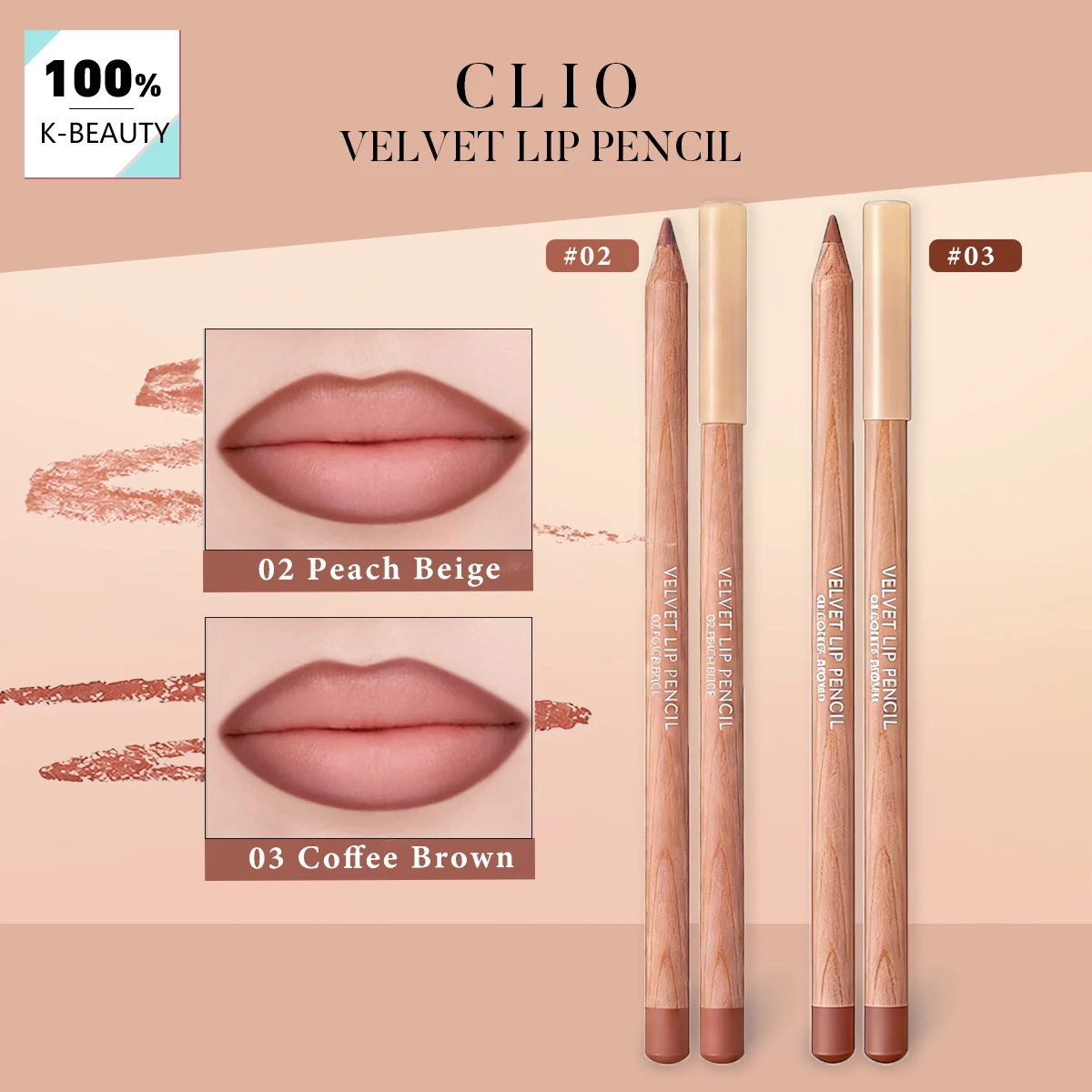 

Clio Velvet Lip Pencil 02&03,Matte Finish&Creamy Formula,Long-Lasting Color&Non-Drying,Lip Shaping,Korean Cosmetic,Korean Makeup
