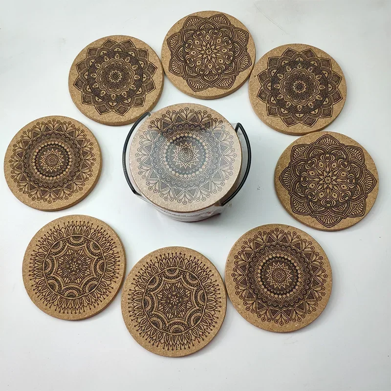 

New 6Pcs/1Set Nordic Mandala Design Round Wooden Coasters Table Placemat Coffee Cup Mat Desk Non-slip Heat Insulation Tea Pad