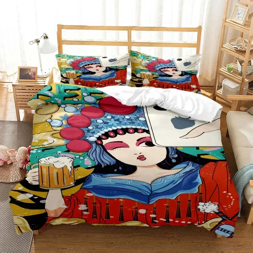 

Chinese Cartoon Beijing Opera Natural Bedding Set Bedroom Soft Modern Bedspreads Comefortable Duvet Cover Quilt Cover Pillowcase