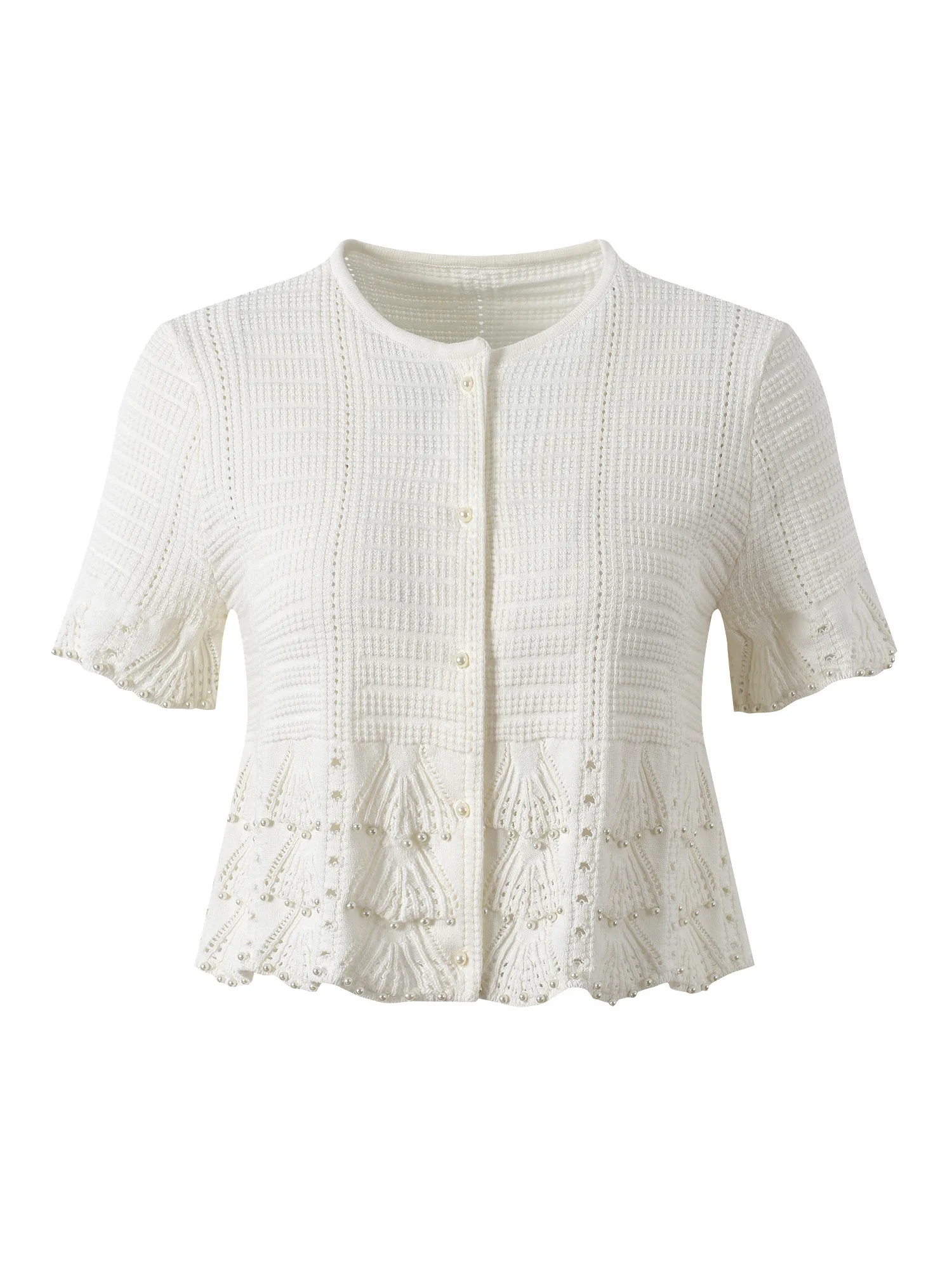 Versione di fascia alta floreale d ort Sve Cardigan aperto Top Perlaretted Hollow out European Sle Abbigliamento lavorato a maglia per le donne