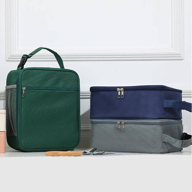 Lunch Box Storage Tote Mesh Side Pouch Portable Lunch Bag Heat Insulation Children's School Bento Bags Square Chilled Ice Bags
