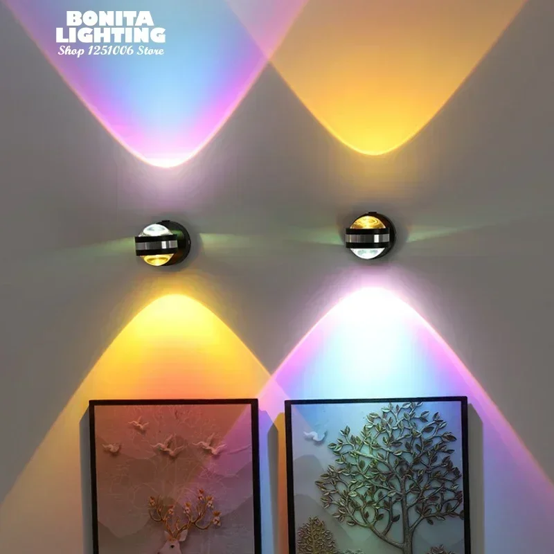 Modern Wall Sconce Double Sided Lens LED Light Projector Sunset Rainbow Ambiance Lamp for Bedroom Living Room Hallway Hotel Cafe