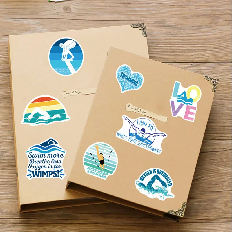 10/30/50pcs Swimming Cartoon Graffiti Stickers Waterproof DIY Decals for Phone Laptop Ipad Notebook Luggage Thermos Decor