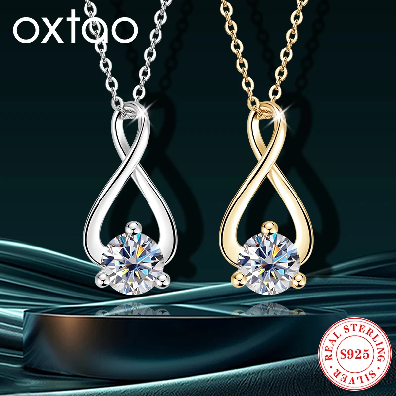 

OXTAO серебро 925 пробы, ожерелье «Бесконечность», женские украшения, 6,5 мм, цвет D, кулон из муассанита, ожерелье, ювелирные изделия, подарок на вечеринку, сертифицированный