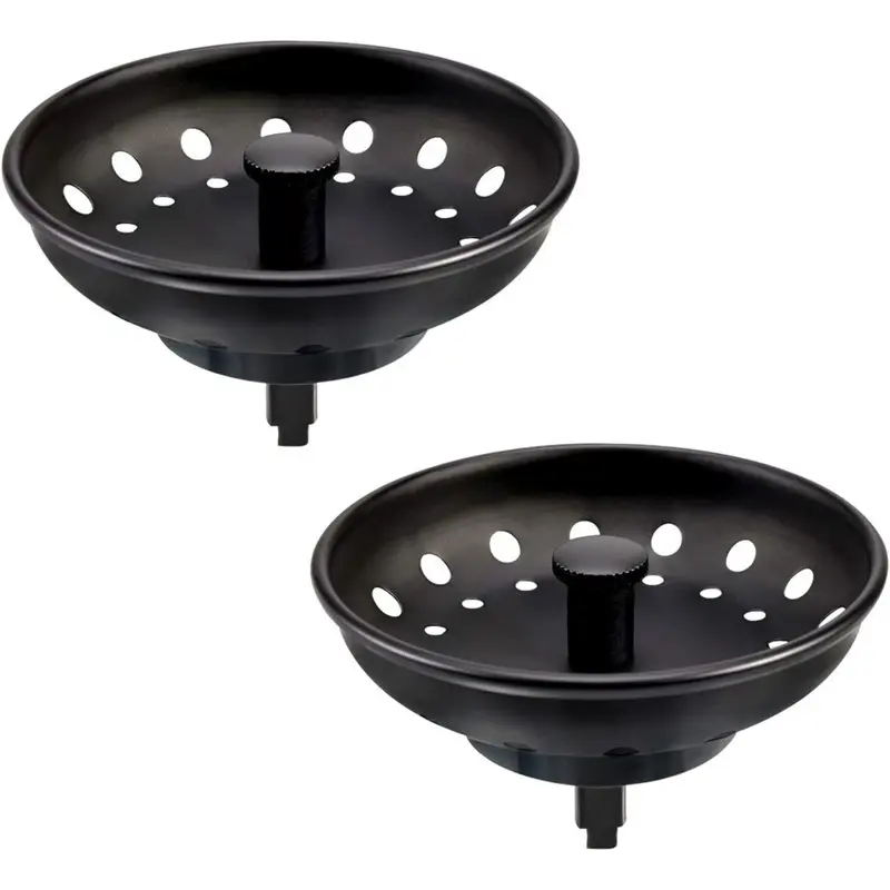 IALJ-Black Sink Strainer Drain Stopper, 2 Pack Stainless Matte Finish, Fits 3-1/2