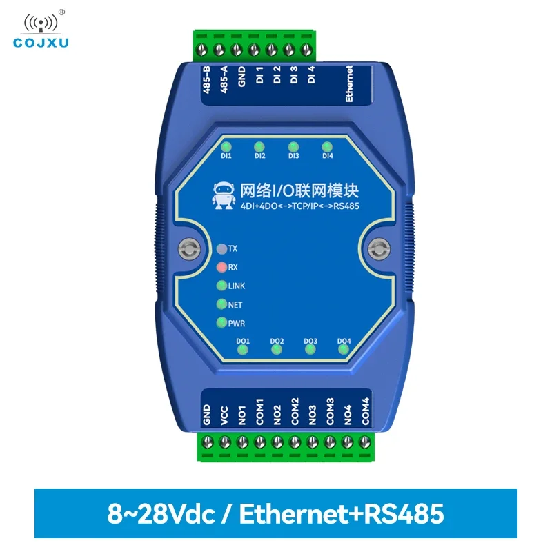 

RS485 RJ45 Ethernet I/O Networking Module 4DI+4DO Support Modbus Gateway TCP RTU DC 8-28V Industrail Standard ME31-AXAX4040