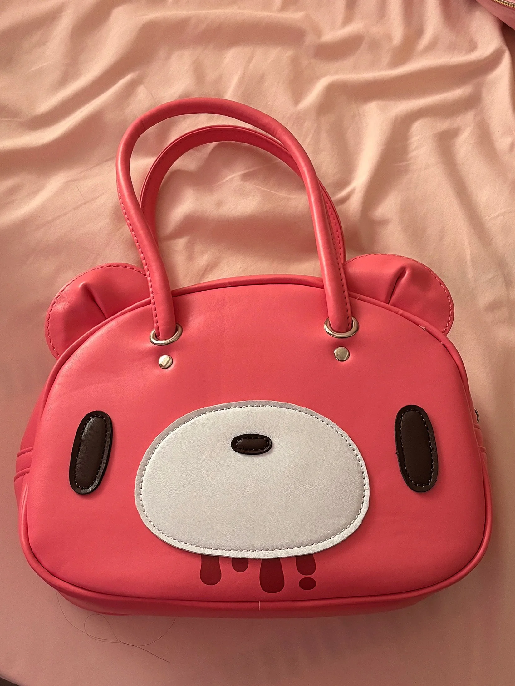Kawaii Gloomying Bear Bag Y2K Portable Makeup Bag Cute Tote Handbag PU Shoulder Bag Storage Bag Cartoon Ins Girl Birthday Gift