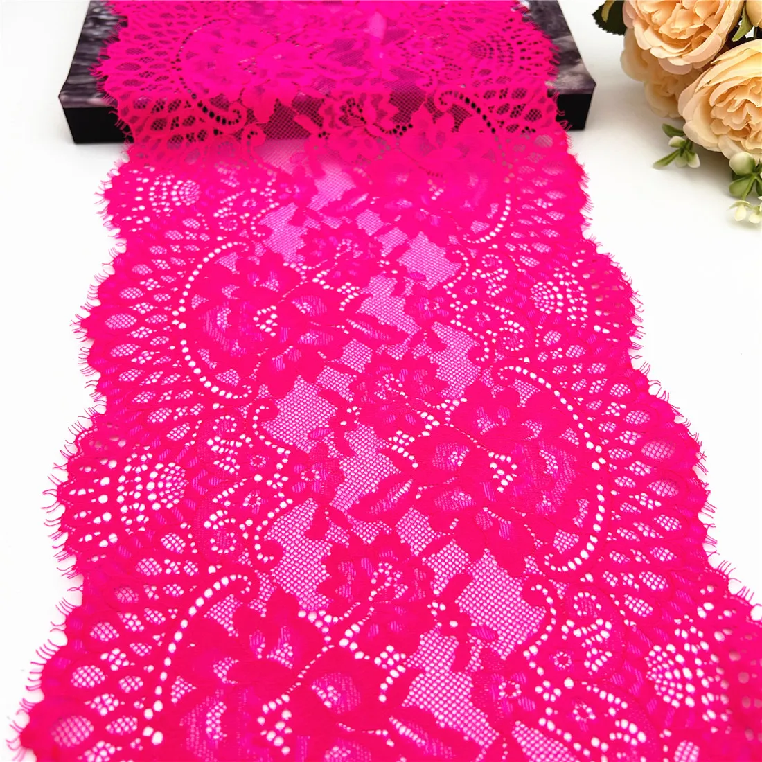 3y/lot Width 23cm Fuchsia Elastic Eyelash Lace Trim For Dress Clothes Skirt Hem Underwear Sewing Craft DIY Apparel Fabric Lace