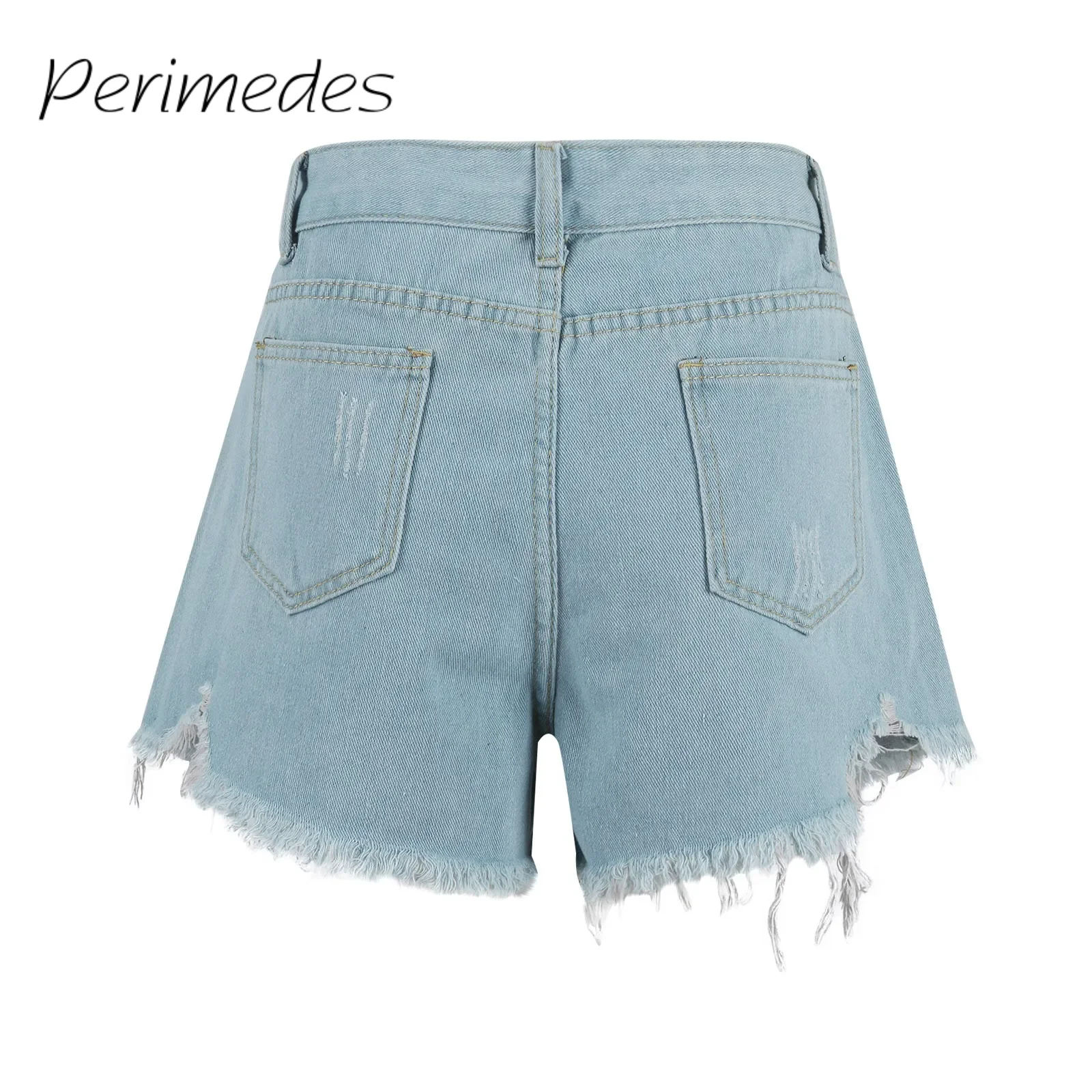 

Traf Women'S Jeans Shorts Denim Fashionable High Waist Ripped Shorts Fringe Temperament Solid Color 2024 Summer New Shorts