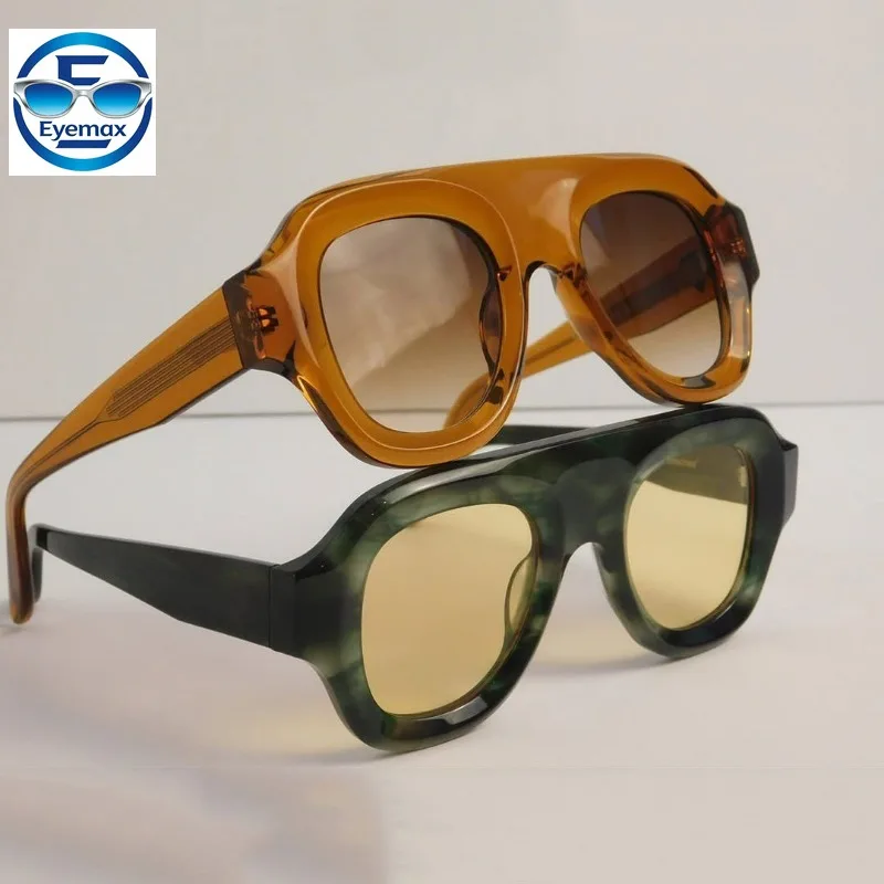 2026 Thick Acetate Aviator Sunglasses Amber Brown Gradient Lens UV400 Protection Fashion Handmade SUN GLASSES for Men Women