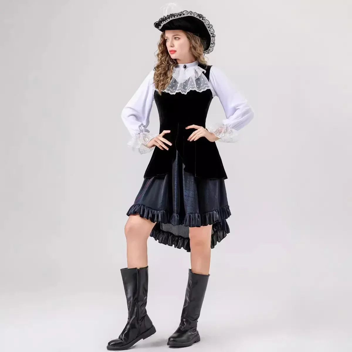 Women's Black Sea Sexy Buccaneer Pirate Costume Halloween Girls Students Cosplay Uniforms Pirate Dress