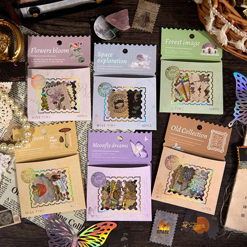 40 - ختم عتيق - حزمة ملصقات على الطراز، مع رسوم بريدية قديمة - أنماط مستوحاة لتزيين المجلات وسجل القصاصات