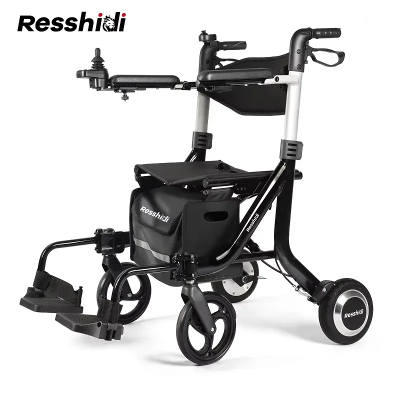 Portable Easy to Fold Black Lightweight Linkage Brake Retractable Handrail Rod High Strength Aluminum Alloy Electric Rollator