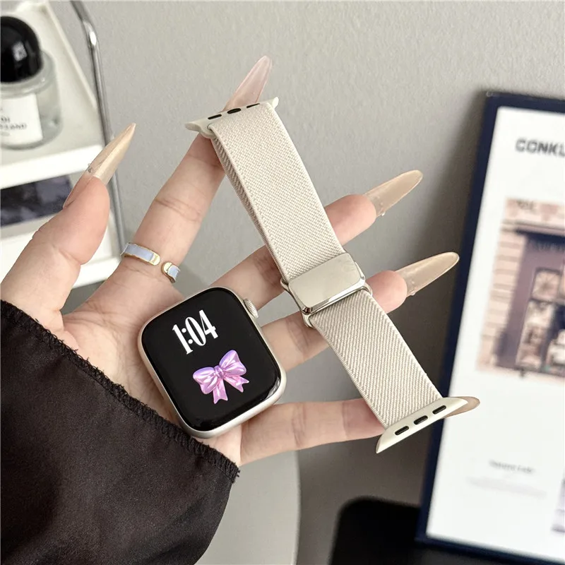 Nylon Magnet Band For Apple Watch 10/11 42/46mm 7/8/9 45/41mm 49mm 44mm 40mm Webbing Simple Business Fashion