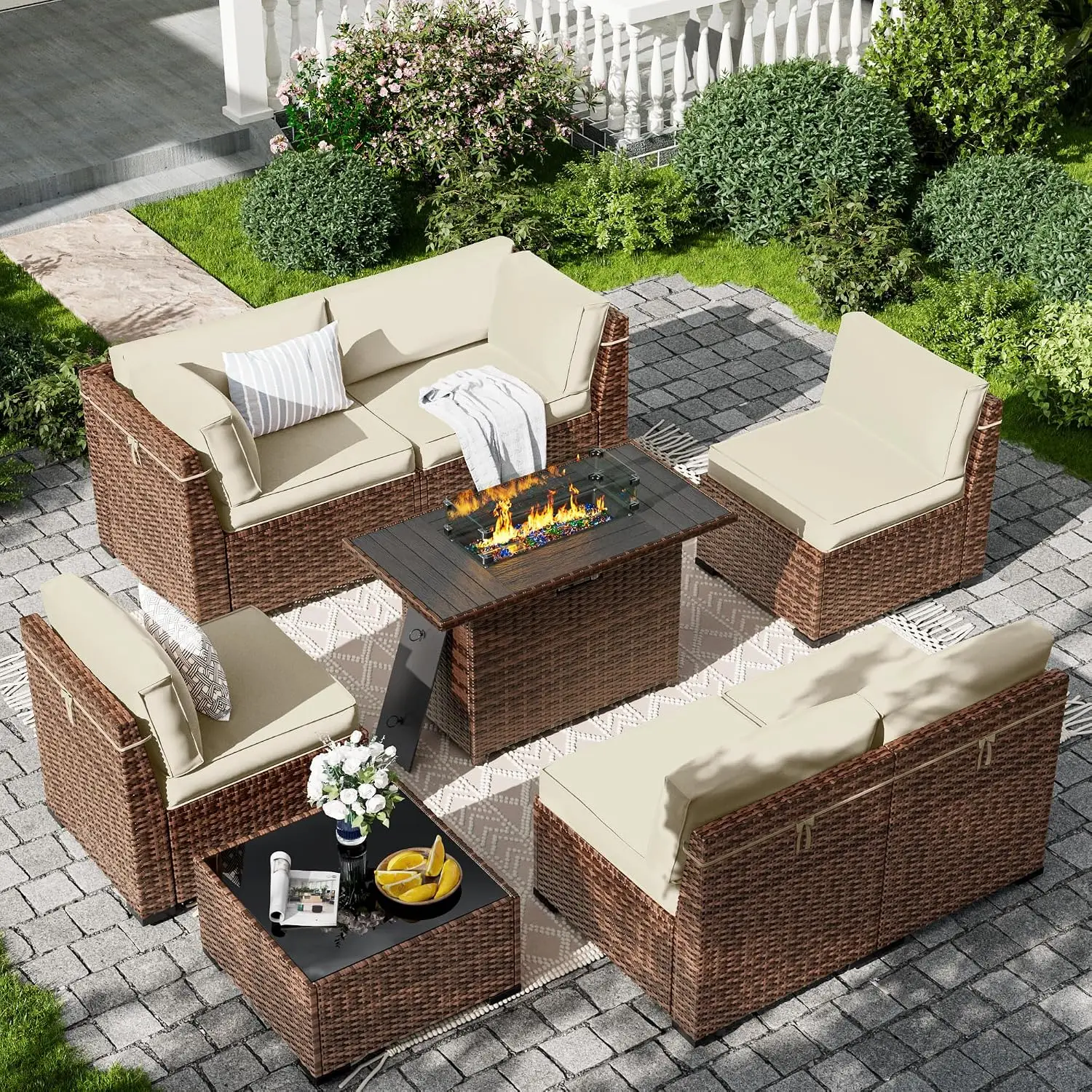 8-Piece Rattan Sectional Sofa Set with 44