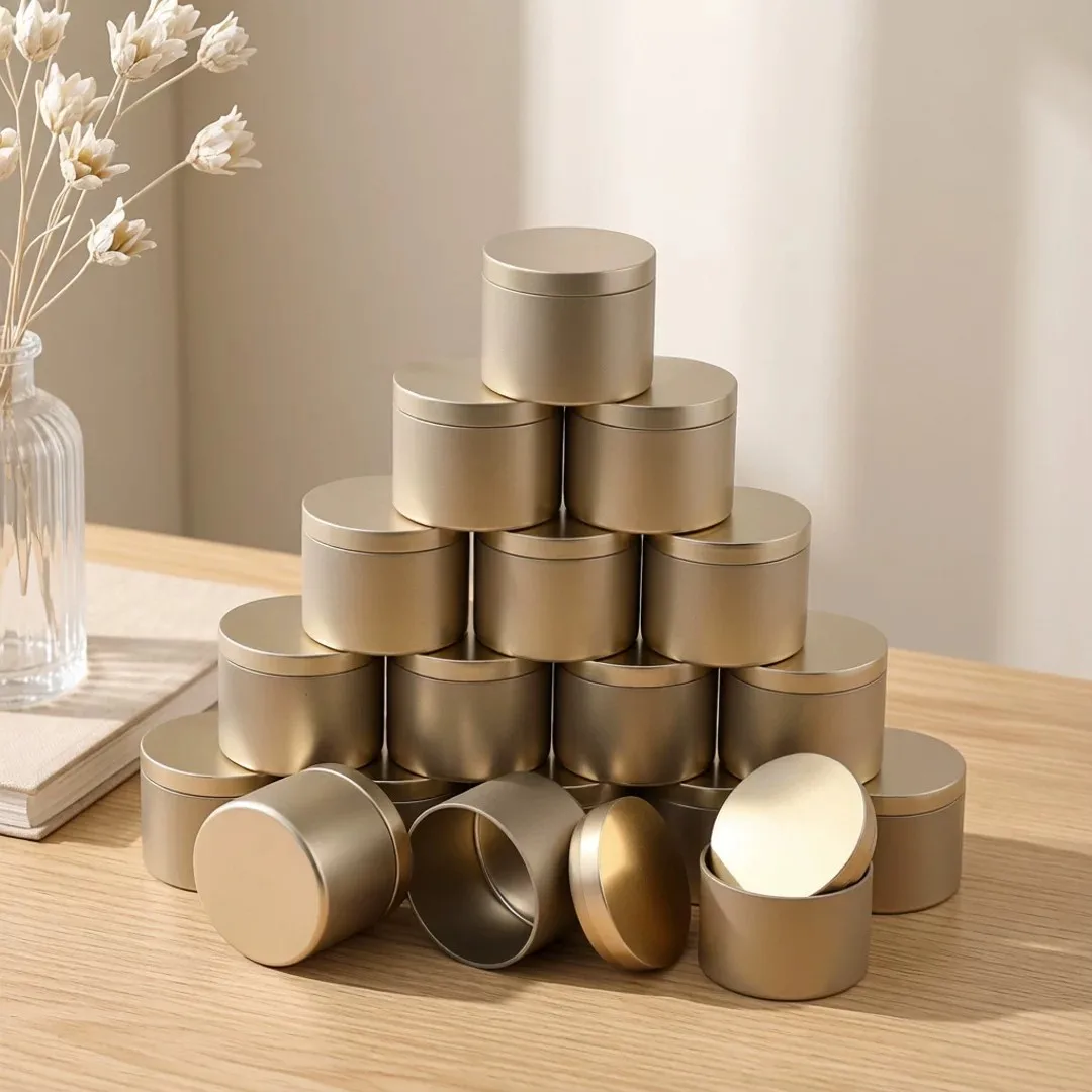 24pcs Champagne Golden 4oz/8oz Metal Candle Jars with Lid - Perfect for DIY Crafts, Storage and Holiday Gifts