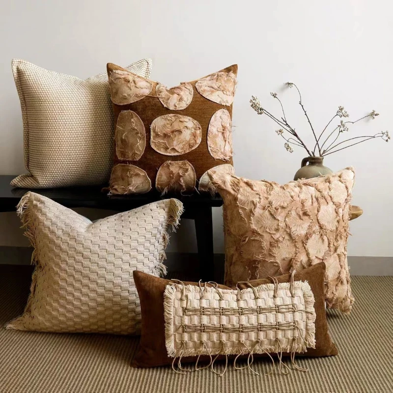 35X70/30X60/45X45CM Brown Beige Throw Pillow Cover Homestay Light Luxury Waist Cushion Cover Decor Home Decorative Pillowcase