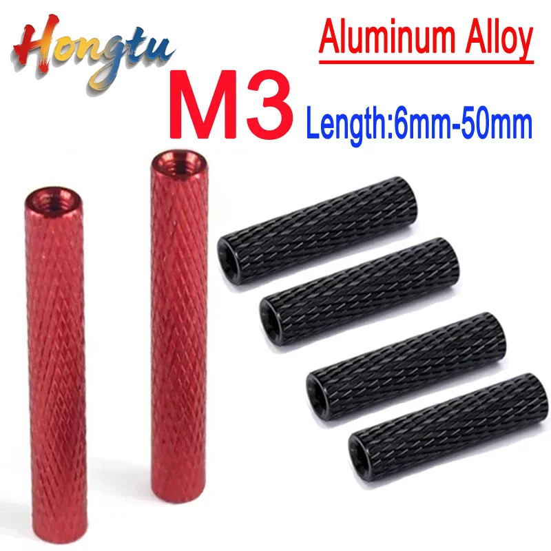 

Hongtu 5Pcs M3 Aluminum Alloy Knurled Studs - 6mm-50mm Length, Black/Red Threaded Sleeve Rods & Standoff Nuts