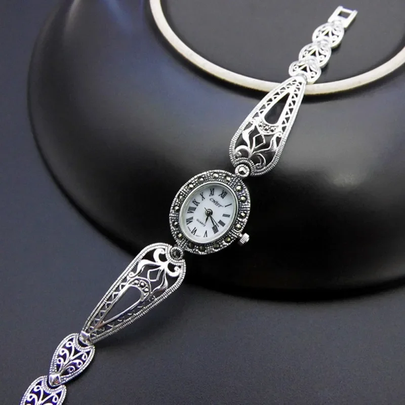 Genuine S925 Pure Silver Jewelry Watch Female Retro Fashion New Bracelet Woman Watch