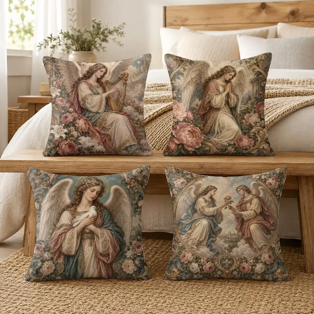 Little Angel Romance Cushion Cover Soft Short Plush Pillow Cases Hidden Zipper Cutecore Sofa Bedroom Home Decor Gift