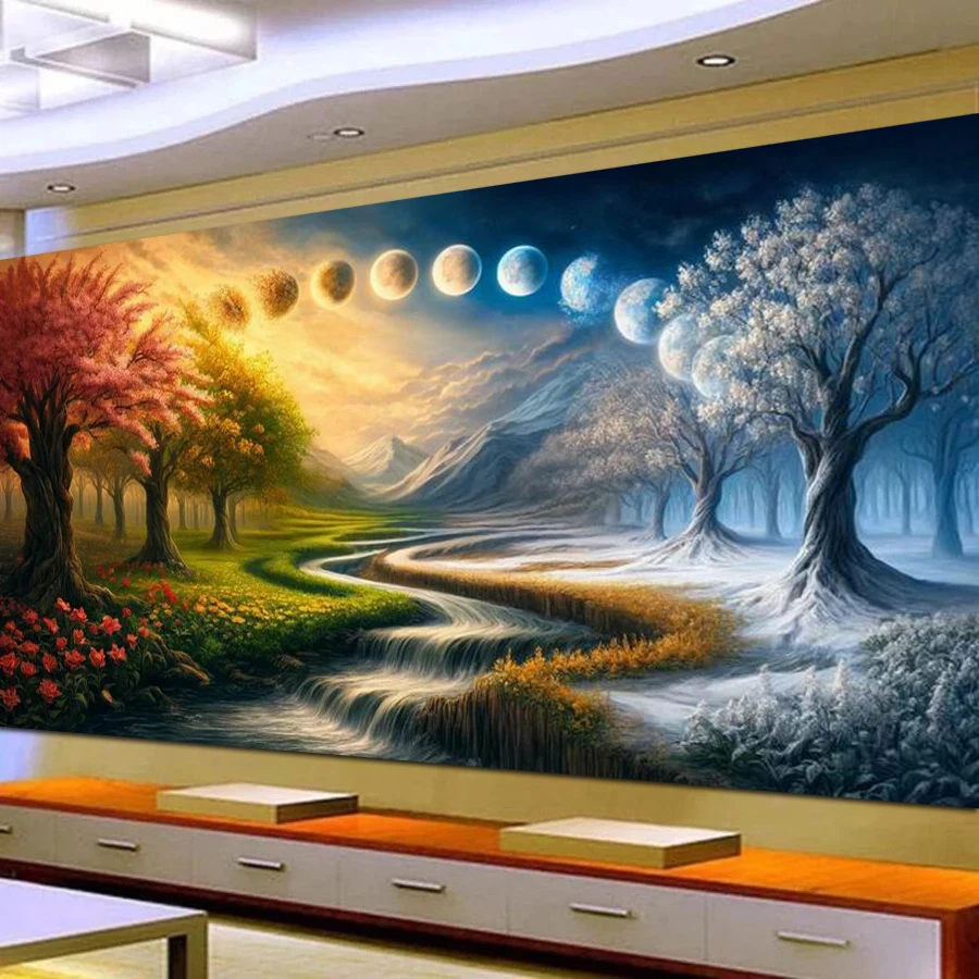 

Картина «Пейзаж четырех сезонов» большого размера, алмазная вышивка DIY, полная квадратная/круглая мозаика, наборы для вышивания, декор для стен