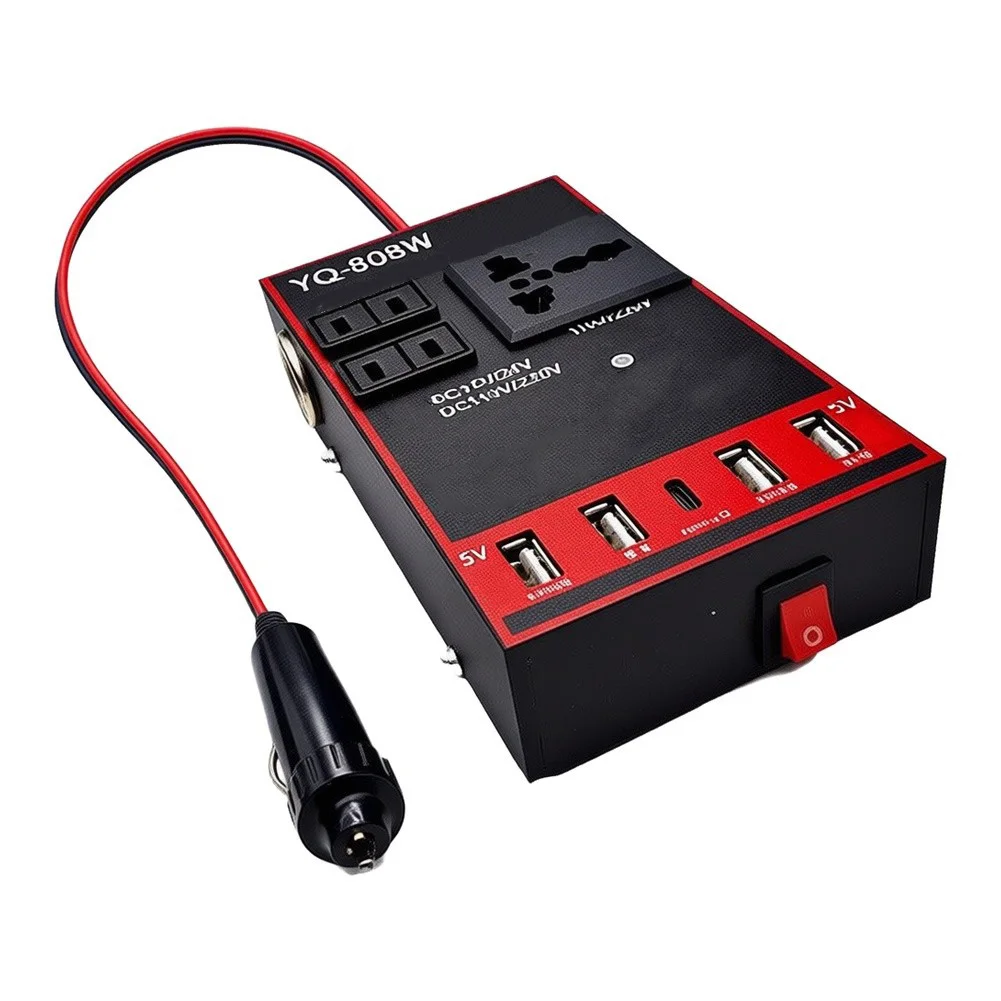 12V 24V Vehicle Power For Inverter Converts to 110V 220V AC with USB 5V 2.4A Fast Charging and Metal Enclosure