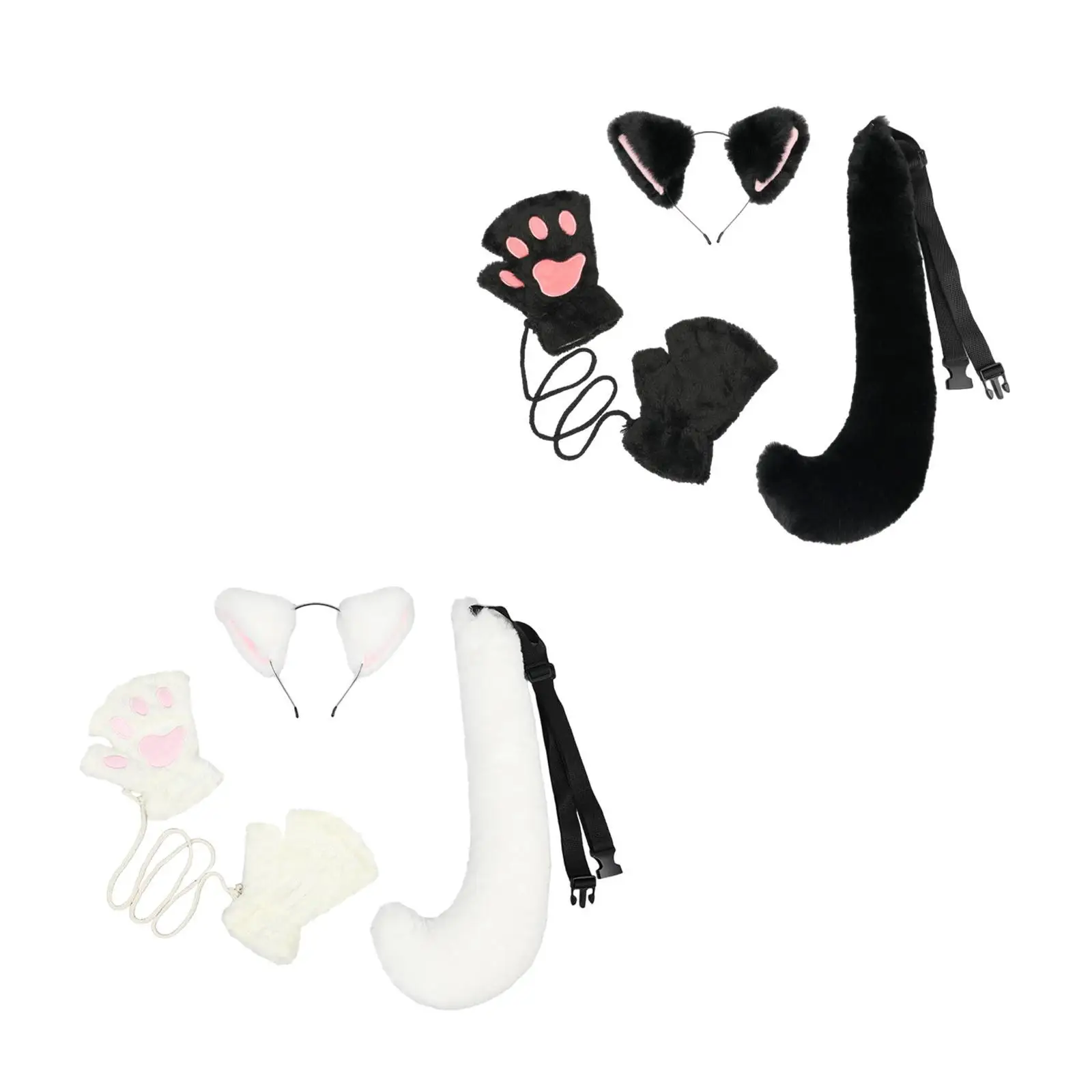 

Cat Ears and Tail Set Headwear Animals Ears and Long Tail for Festival Role Play