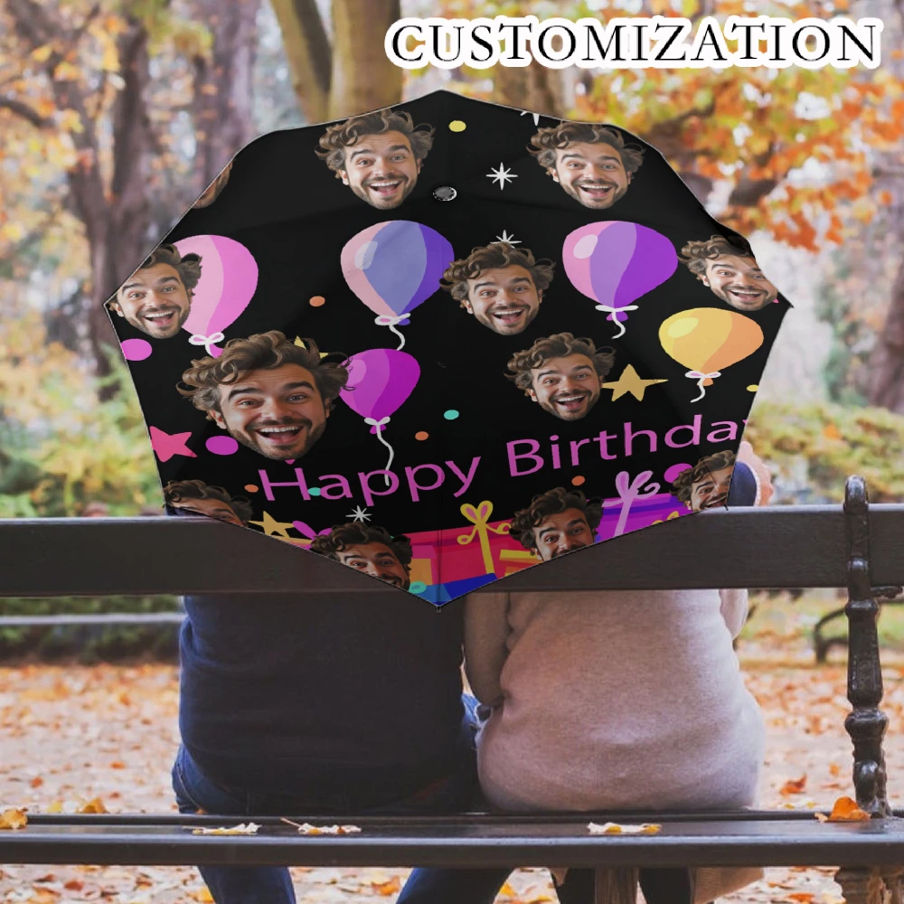 Custom Print Folding Umbrella, Personalized Pattern Photo Customized Compact Travel Umbrella, Windproof Water Repellent UPF50+