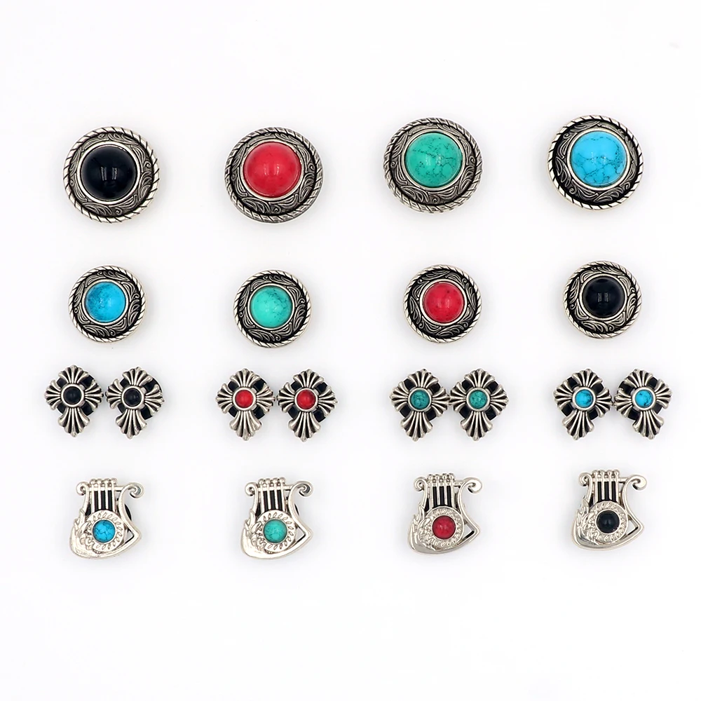 Shoe Джиббитц Accessories Buckles Detachable Simulated Turquoise Badge Shape クロックス Sandals Decorations Charm Gift 1Set 16 Pieces