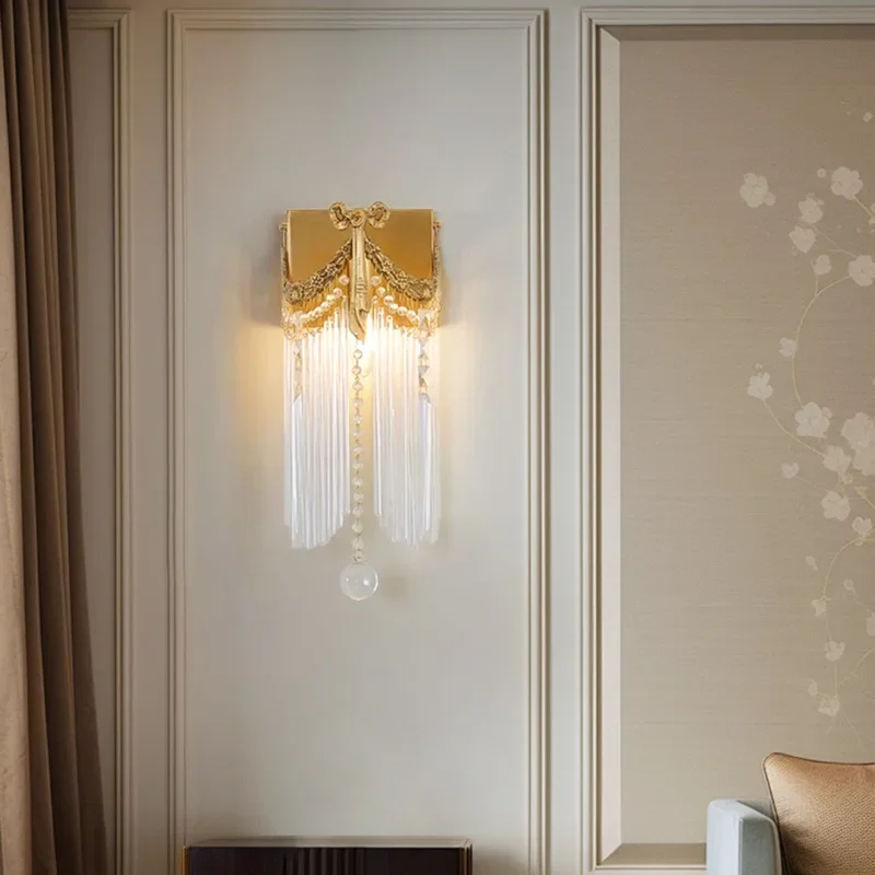 Classic French Bow Crystal Bedside Wall Lamp Vintage American Brass Lamp