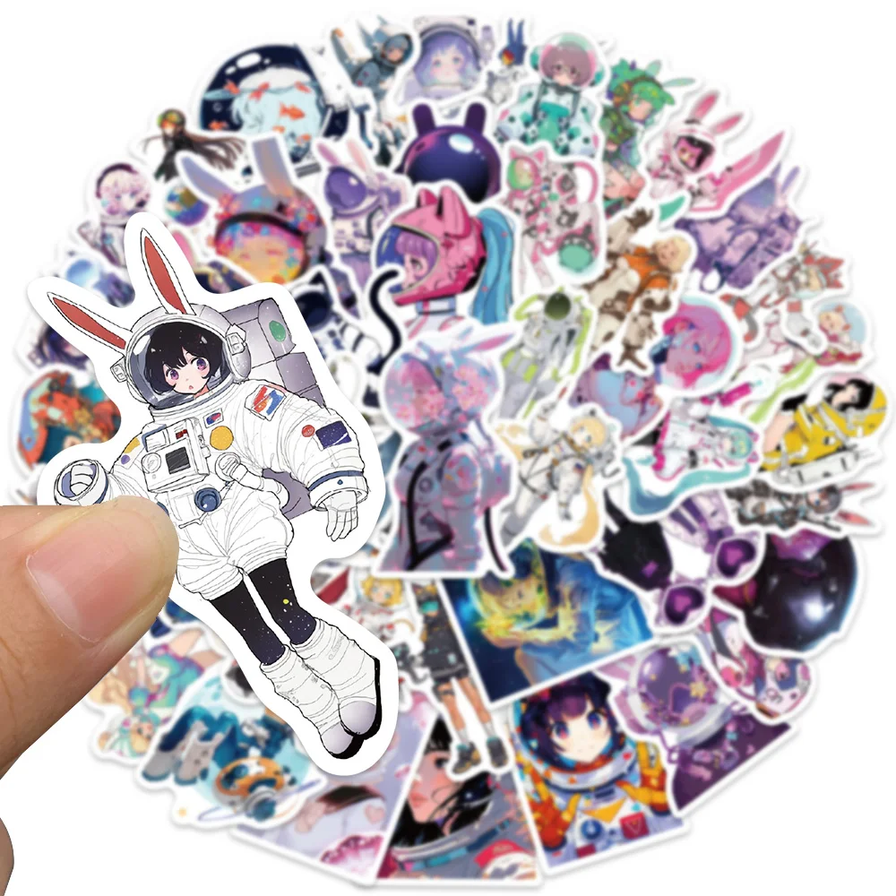 50pcs Cute Cartoon Anime Girls Astronaut Stickers For Laptop Water Bottle Luggage Notebook Diary Waterproof Graffiti Vinyl Decal