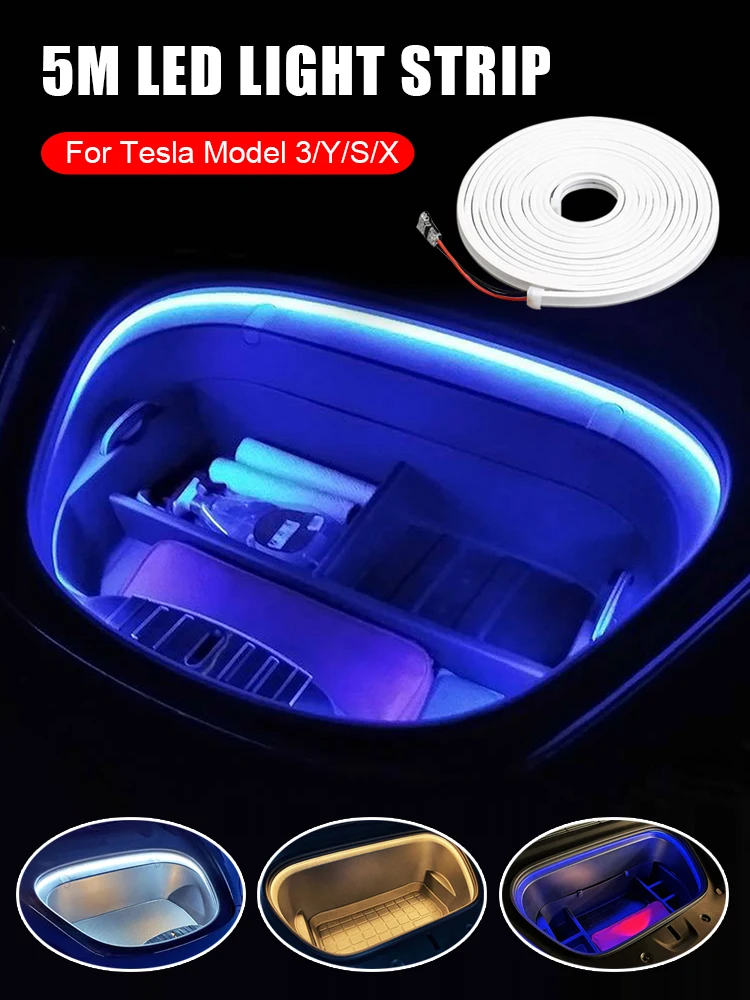 

5M Led Strips Lights for Tesla Model X 3 Y S Neon Atmosphere Lamp LED Car Front Trunk Frunk LED Modified Surround Light Strip