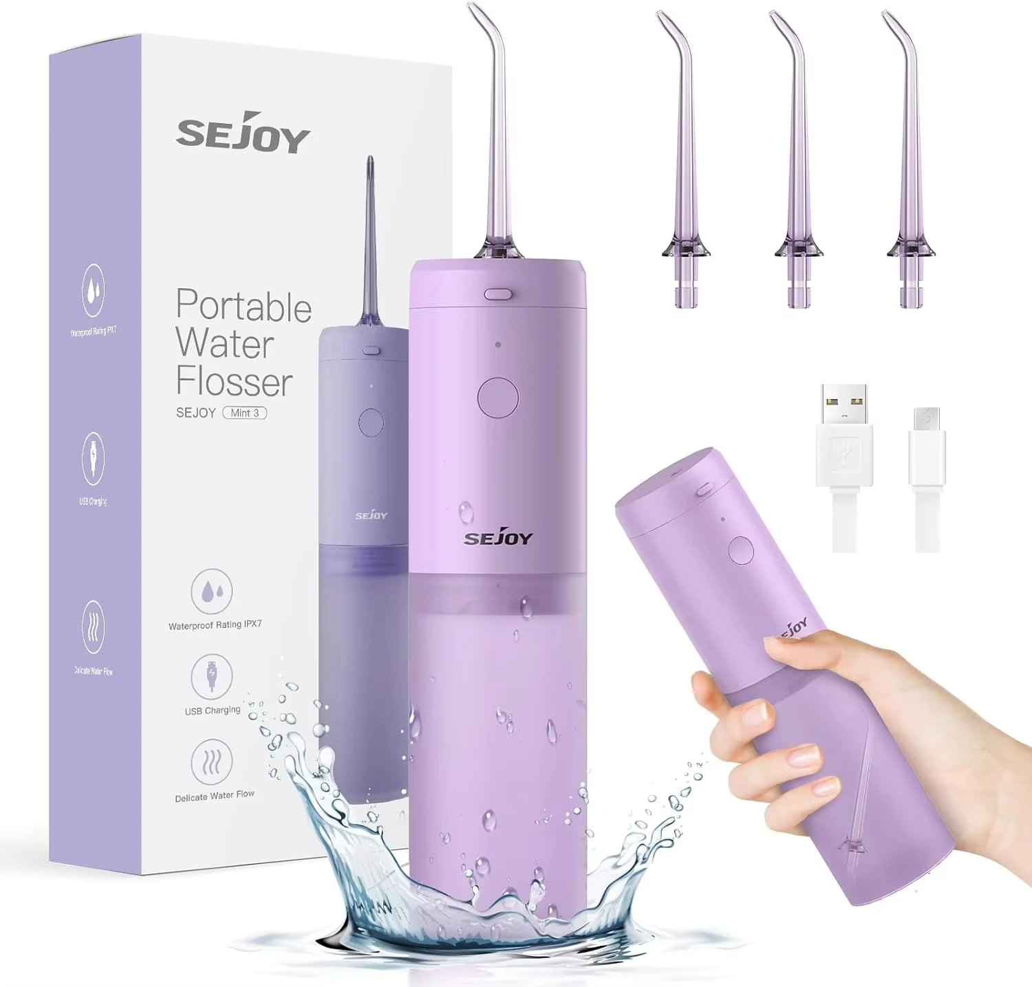 SEJOY-Irrigador Oral Elétrico Portátil para Dentes, Recarregável, Portátil, Dentes Limpador, Dental Cleaner