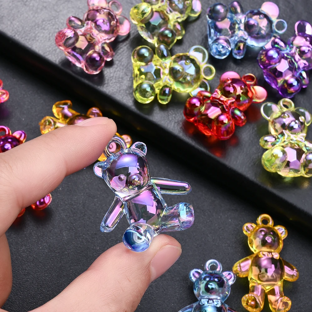 5 Stück gemischte Farben, transparente AB-Acryl-Bärenanhänger, niedliche 3-Stil-Bärenanhänger für Handarbeiten, DIY-Schmuckzubehör – Detail 2