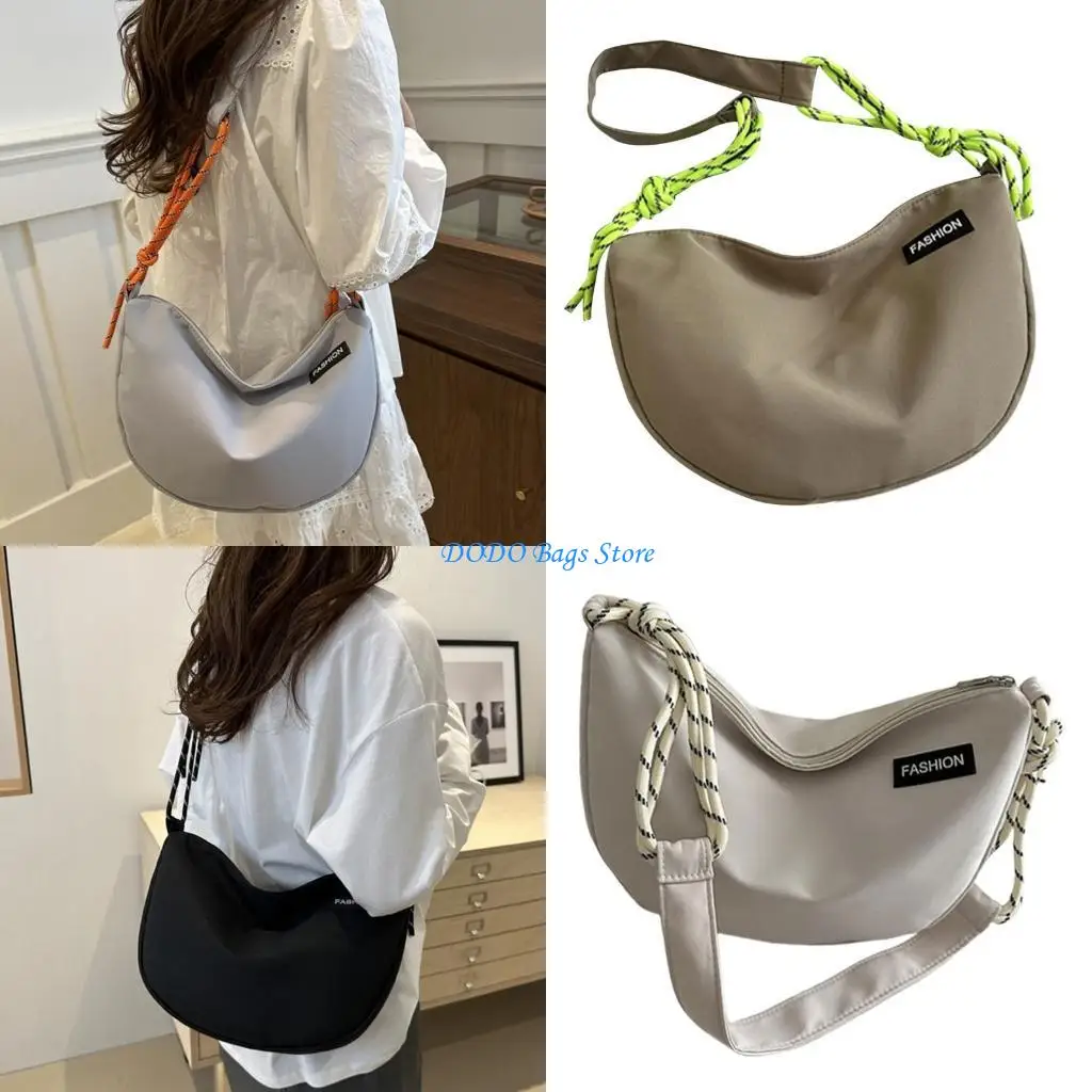 

Harajuku Braided Rope Half Moon Crossbody Bag Fashionable Single Shoulder Zippered Dumpling Handbag for Women and Men