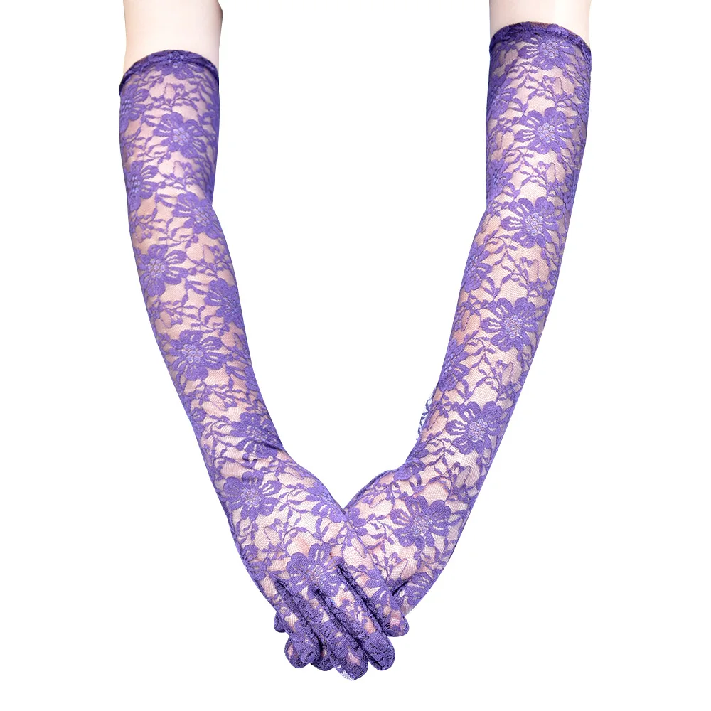 Long Lace Gloves Cosplay Costume Accessories, Stretch Over‑Elbow Vintage Bridal Sexy Gloves for Performance Party