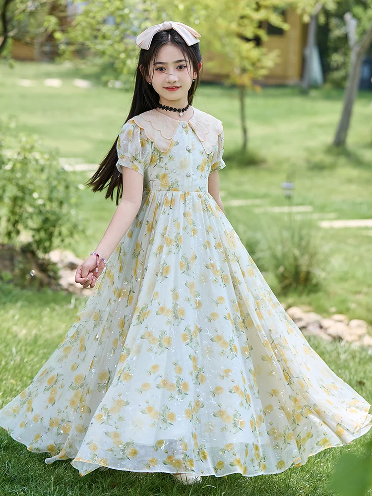 プリンセススタイルガールズサマードレス軽量フレッシュスノーフレークビーチスカート子供服韓国スタイルポリエステル繊維