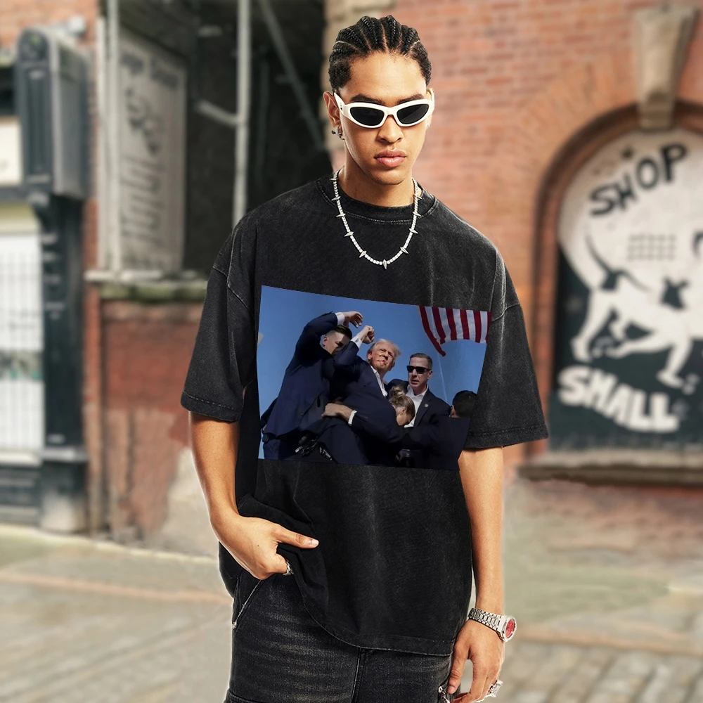 

Fashion United States Trump Character Portrait Print Women's T-Shirt Unisex Wash Oversized Loose Short Sleeve Summer 2024 Top