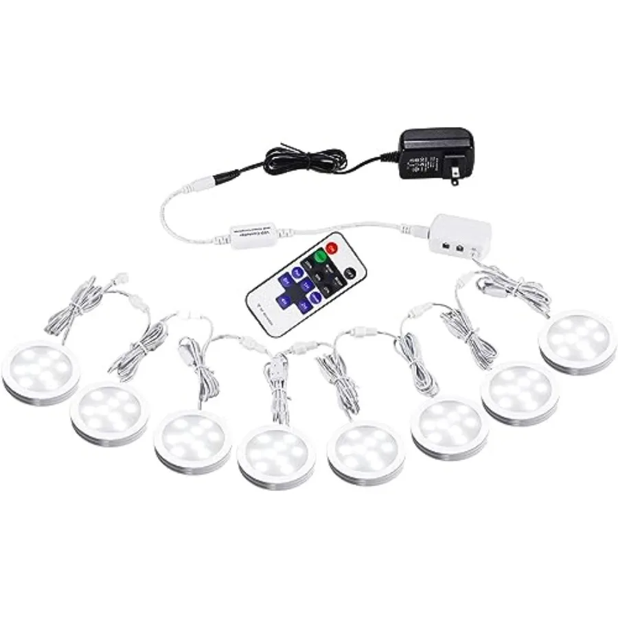 

Linkable Under Cabinet LED Lighting 12V Slim Aluminum Dimmable Puck Lights with RF Remote Control and UL Listed Plug for Displa