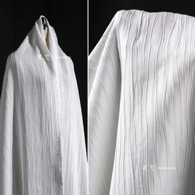 White Irregular Line Pleated Texture Fabric Three-dimensional Reconstruction Pleated Suit Shirt Skirt Clothing Design Fabric