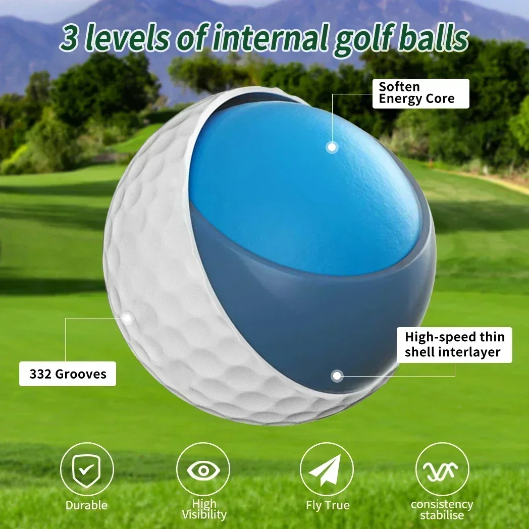 Three·Layer Premium Golf Balls Practice Performance Golf Ball Training for Distance Straight Shots Golf Design for Golfers Sport