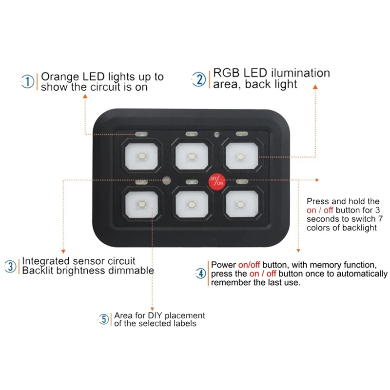 A73E-para Jeep UTV caravana Compatible 12V LED Panel de interruptor de 6 entradas 600W-1200W caja de sistema de relé de Control de circuito Panel de Control táctil