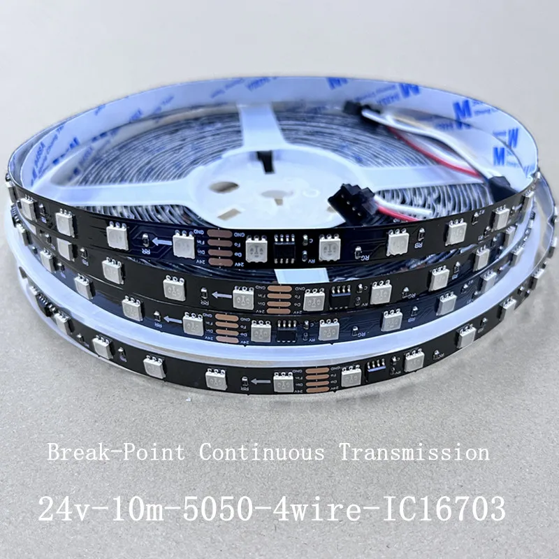 4-wire 10M 24v IC 16703 RGB Led Strip 5050SMD Addressable 60Leds/m Led Pixels 1 Ic Control 6 Leds DC24V Flexible Multicolor IP20