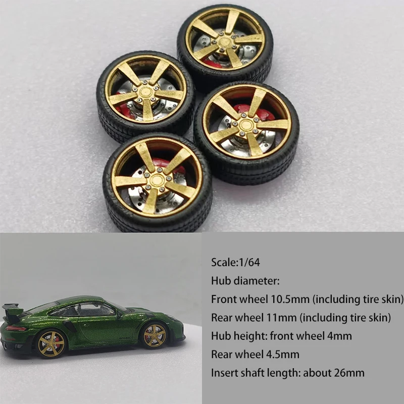 1:64 Resin Metal Wheel Diameter 10.5mm/11mm Suitable for 1/64 Static Car Model Tire Modification Accessories Including Calipers