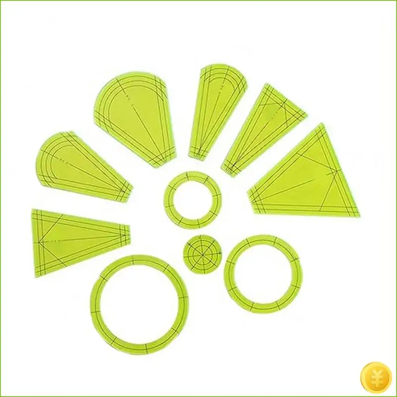 10-Piece Set Of Special-Shaped Sewing Patchwork Ruler DIY Sewing Ruler Patchwork Tool Quilt Ruler Cutting Pattern Green