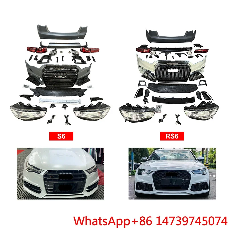 2013 A6 Facelift Body Kit Upgrade To 2018 RS6 S6 Style Front Rear Bumper Exterior Tuning PartsCar Parts Body Kit