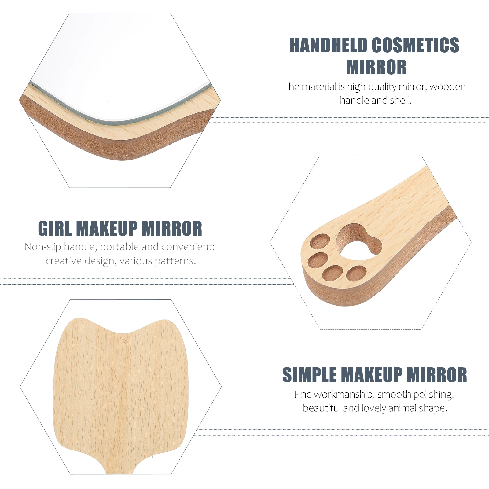 1 個ハンドヘルド化粧鏡動物の形の素敵な女の子化粧鏡木製ハンドル家庭用化粧ツール自宅寮用
